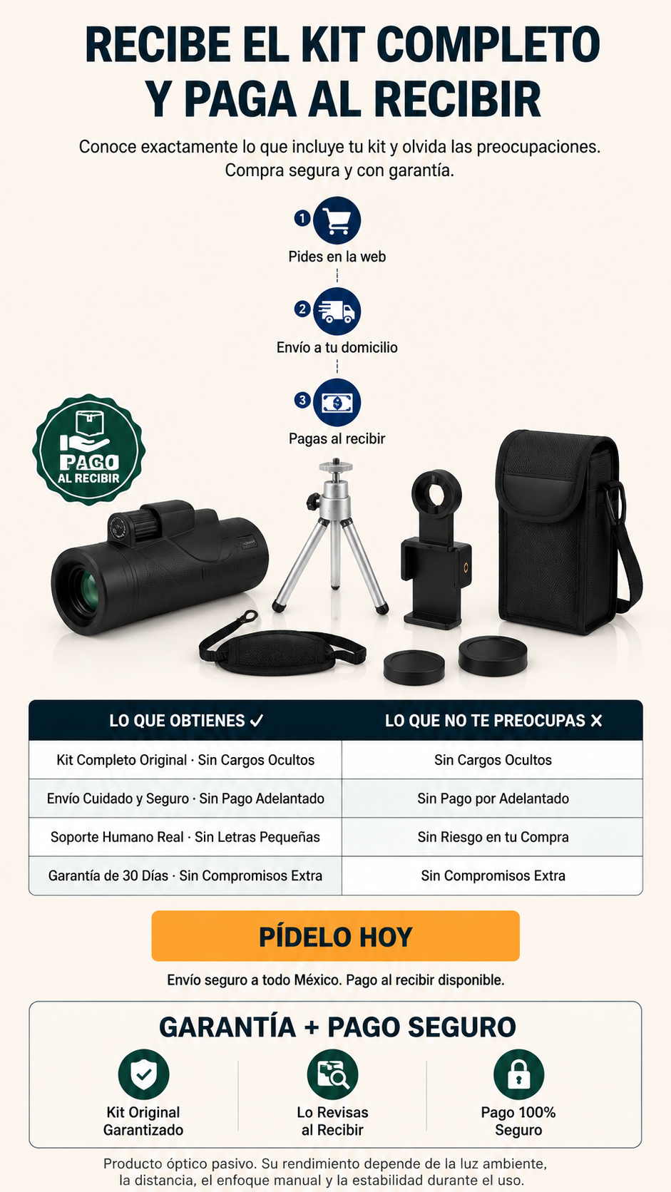 Kit completo monocular telescópico y pago al recibir en México
